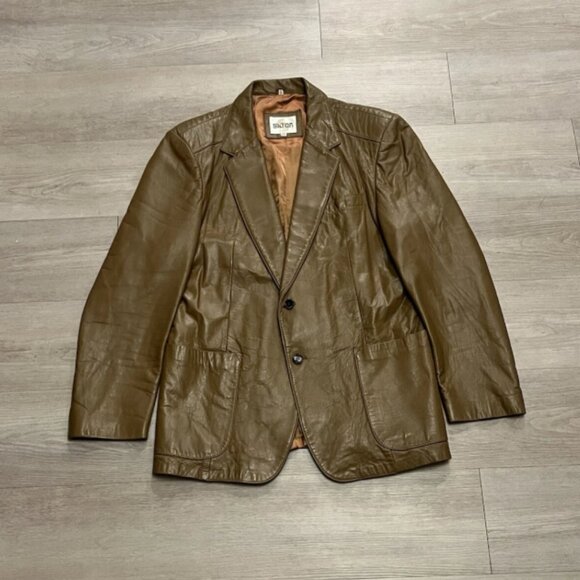 Vintage 1970s Silton Light Brown Leather Blazer Western Jacket Sport Coat 44